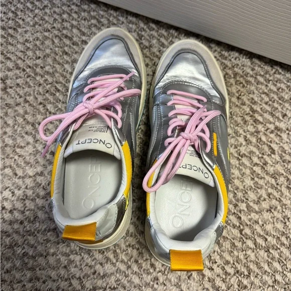 ONCEPT Silver Metallic Sneakers with Pink Laces & Yellow Accents - Picture 4 of 7